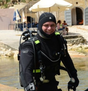 James in a Whites drysuit